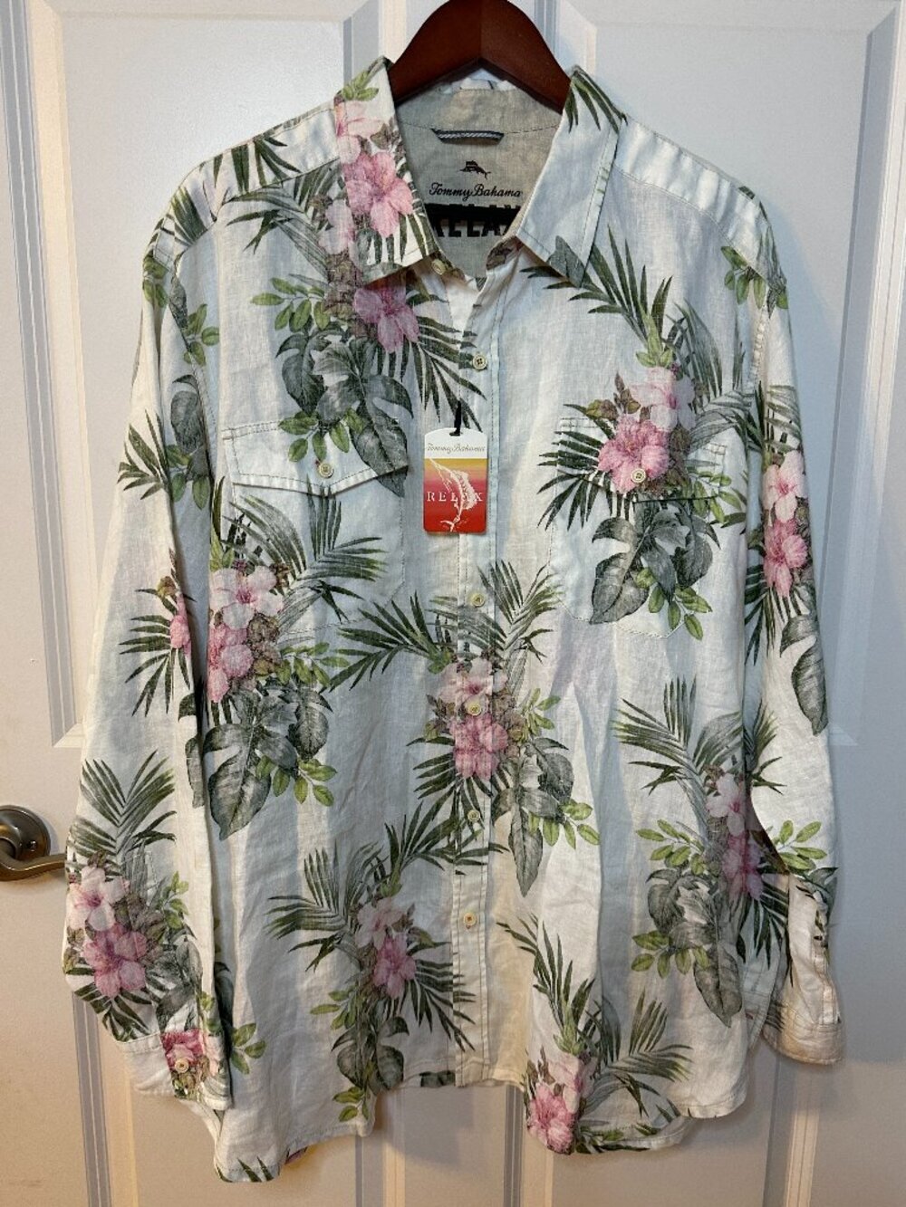 Tommy Bahama Santorini Breezer Linen Tropical Floral Hawaiian Camp Shirt NWT